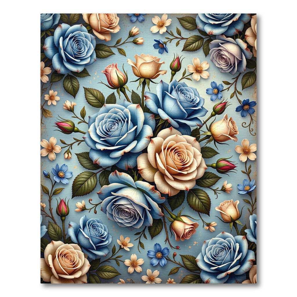 Classic Blue Beige Rose Garden Rug