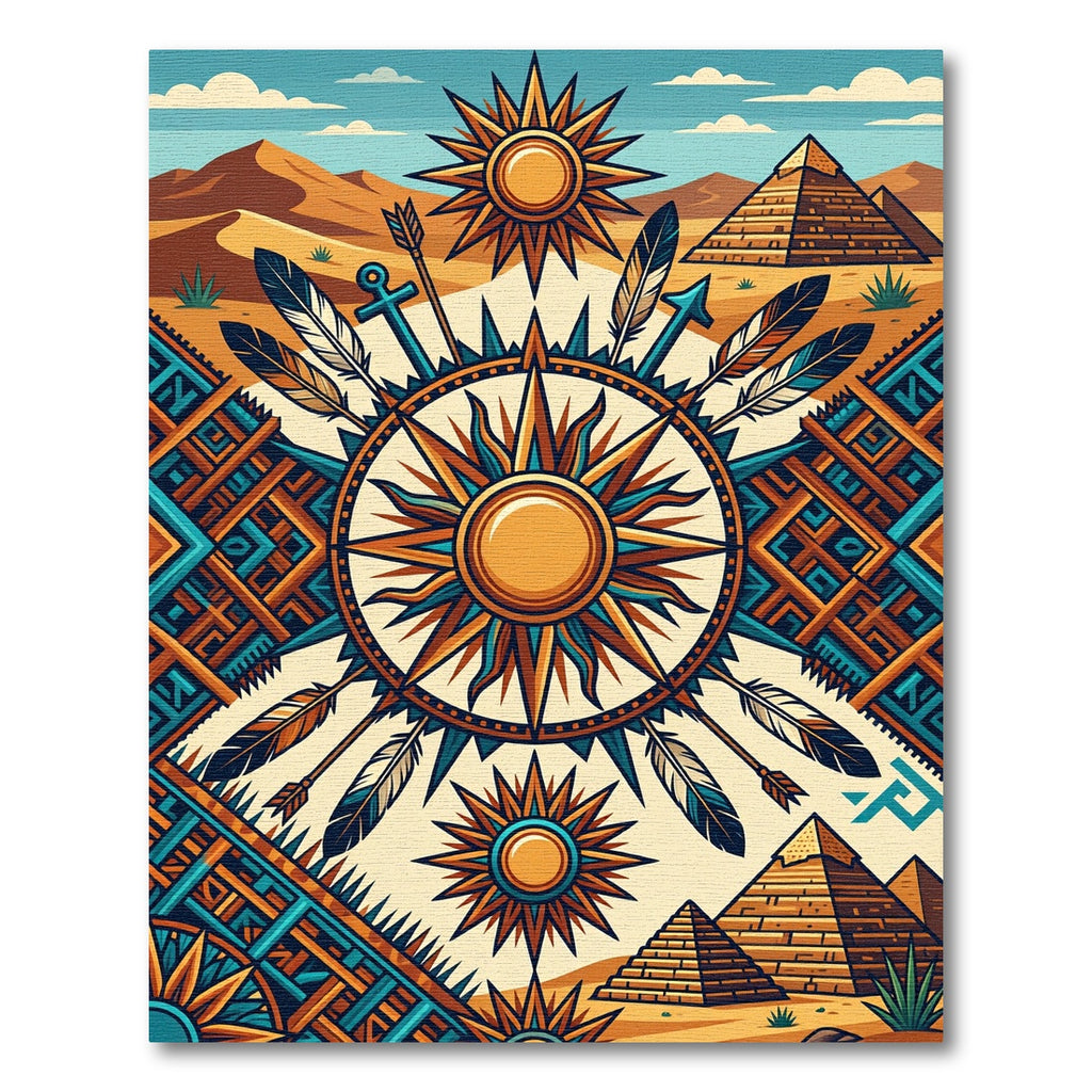 Ancient Sun Arrow Feather Pyramids Rug