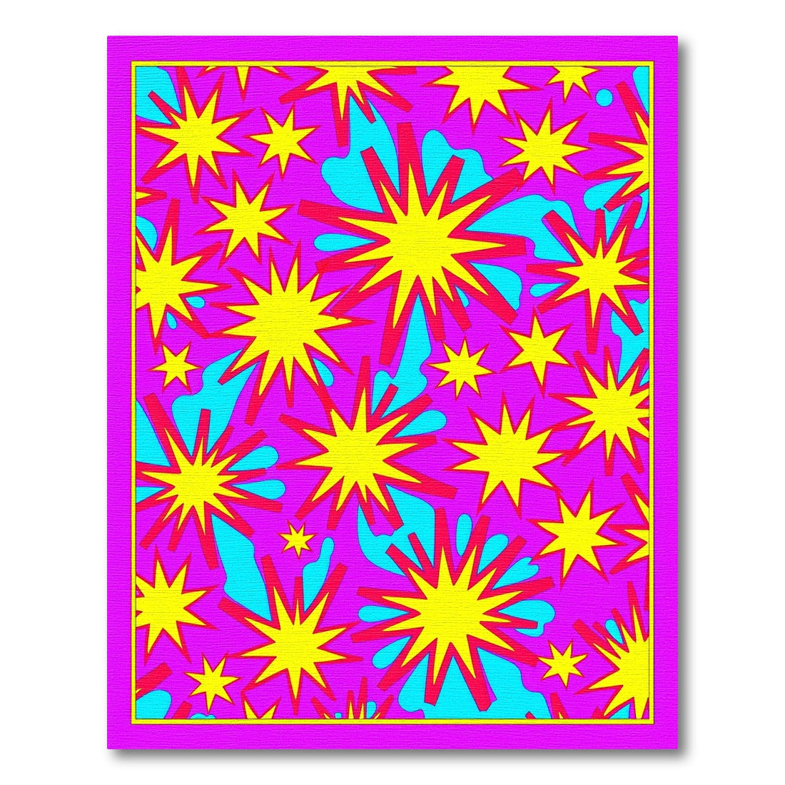Vivid Pink Yellow Starburst Burst Rug