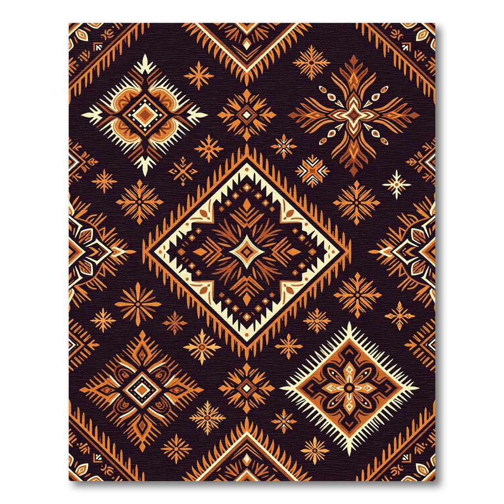 Earthy Amber Geometric Tribal Diamond Rug