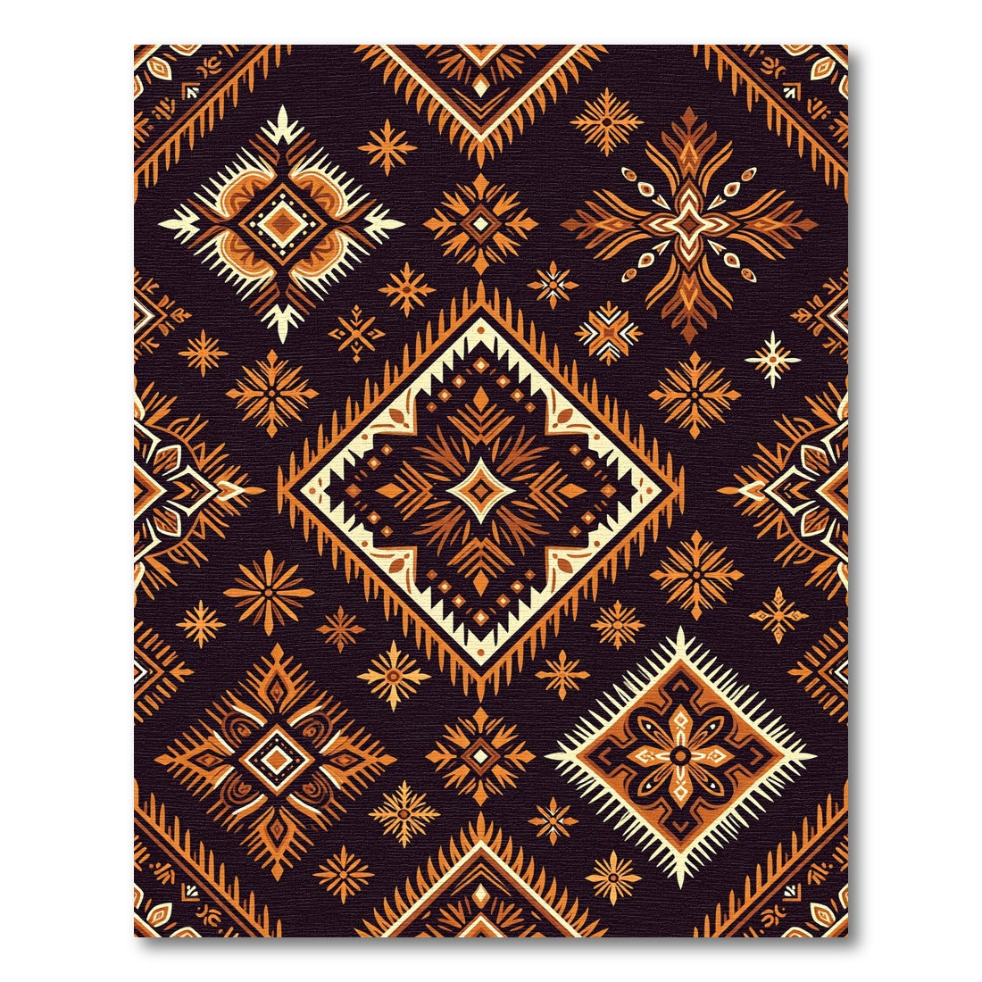 Earthy Amber Geometric Tribal Diamond Rug