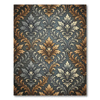Damask Gold and Slate Scrollwork Rug