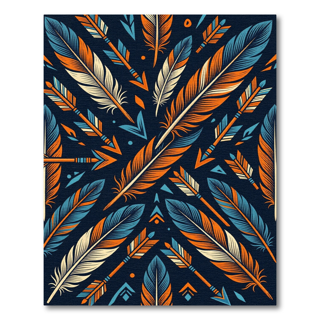 Arrow Feather Geometric Navy Orange Rug