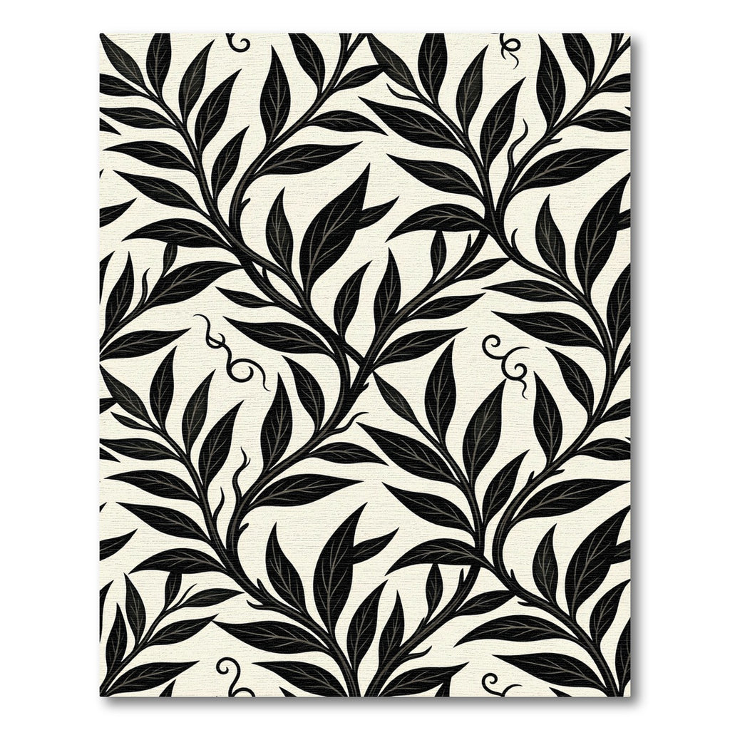 Black Leaf Vine Scroll Cream Rug