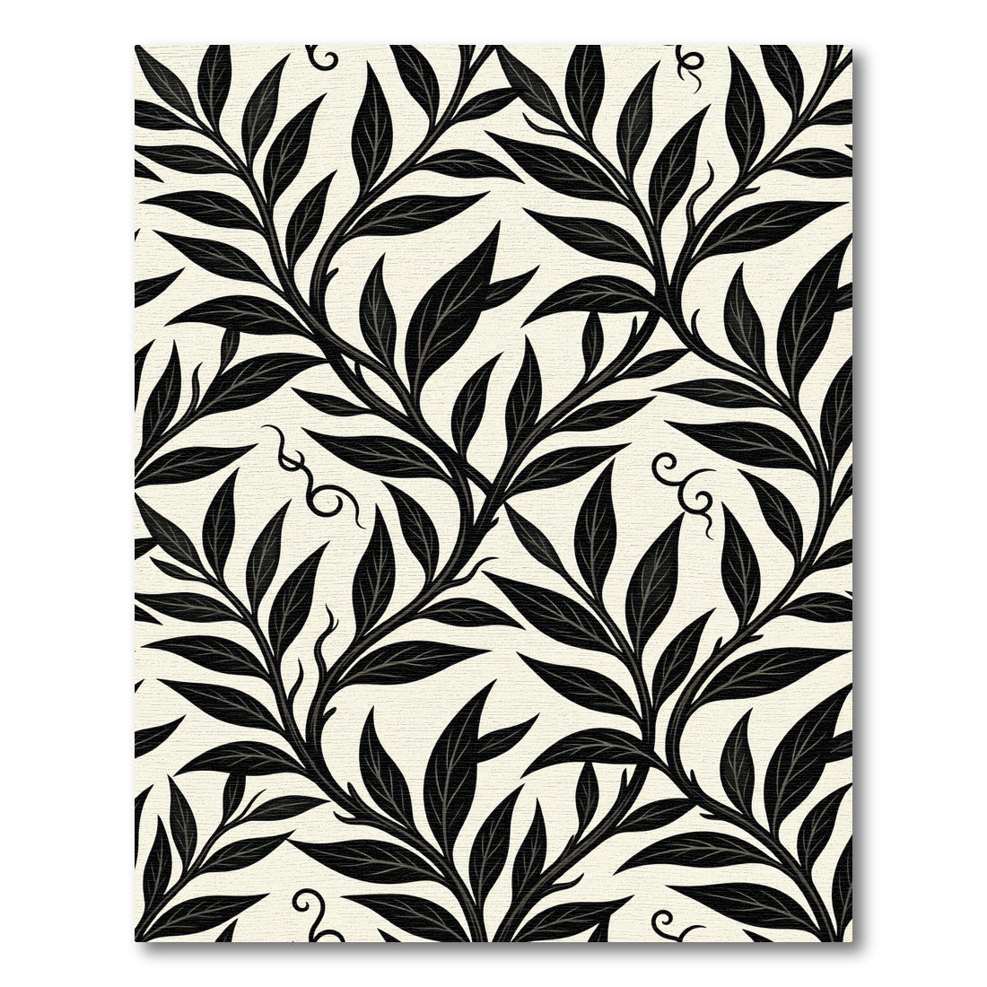 Black Leaf Vine Scroll Cream Rug