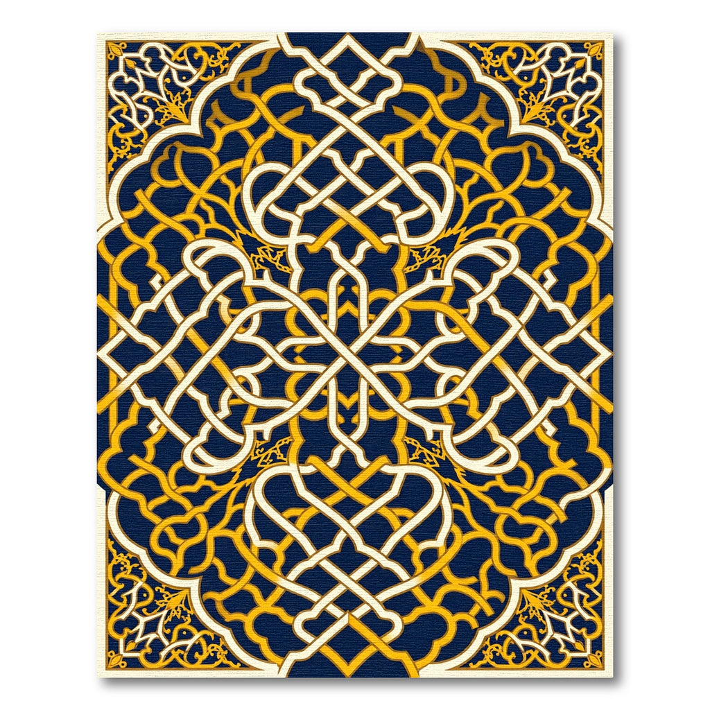 Golden Intertwined Navy Geometric Arabesque Rug