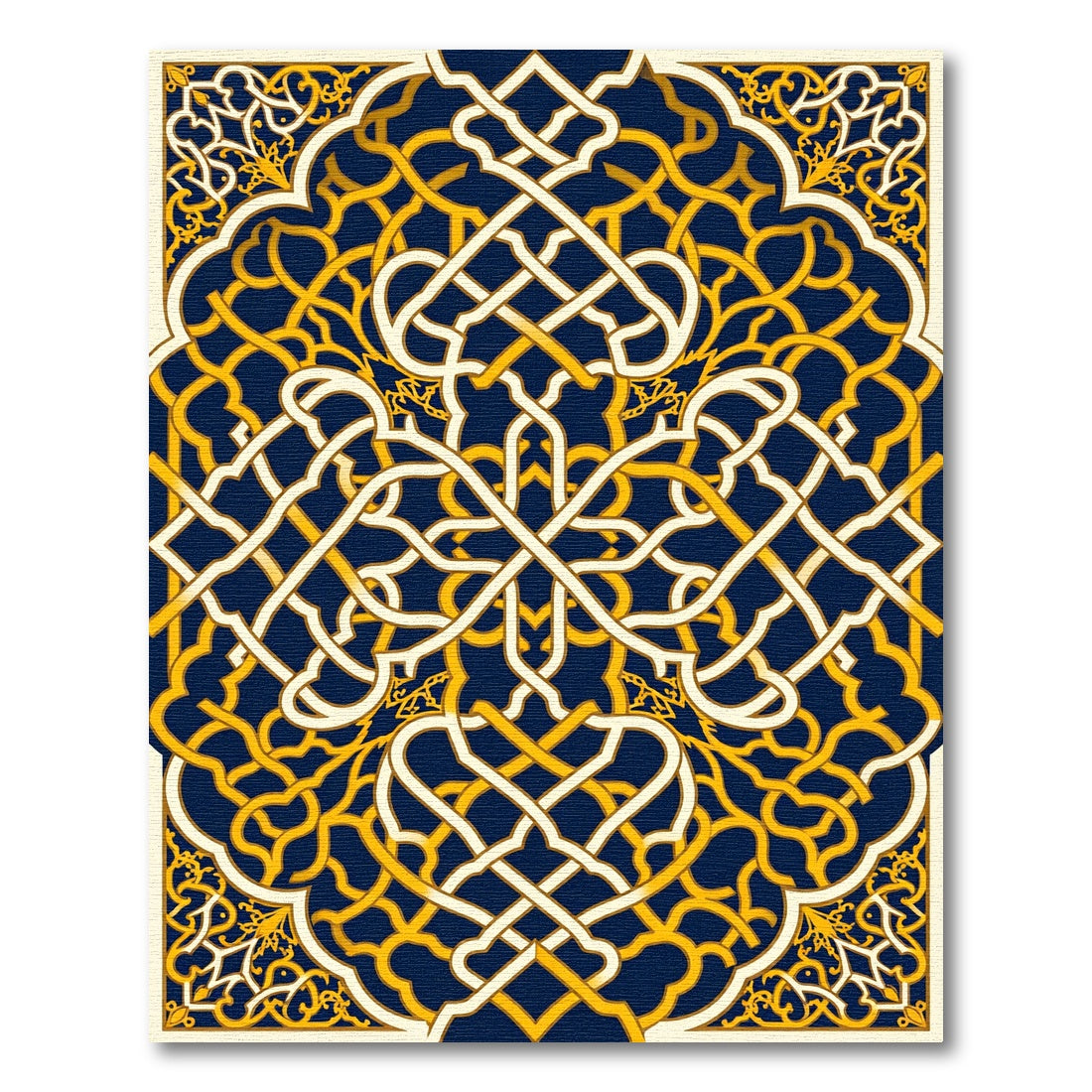 Golden Intertwined Navy Geometric Arabesque Rug