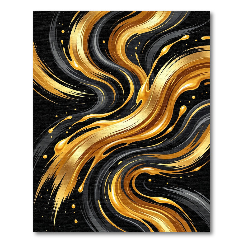 Liquid Gold and Charcoal Abstract Swirl Rug
