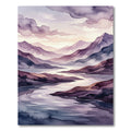 Ethereal Purple Watercolor Mountain Riverscape Rug
