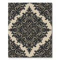 Antique Black Cream Damask Scrollwork Rug