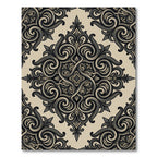 Antique Black Cream Damask Scrollwork Rug
