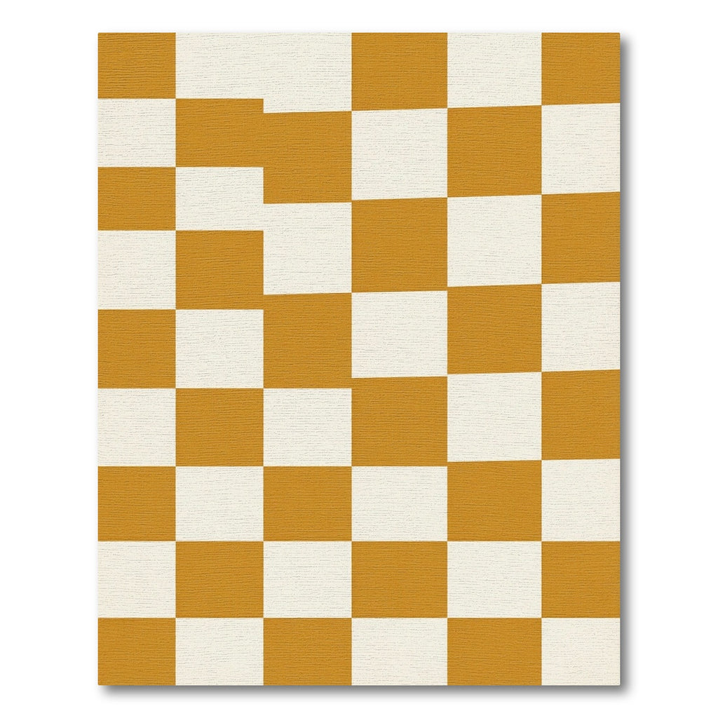 Golden Ochre White Checkerboard Squares Rug