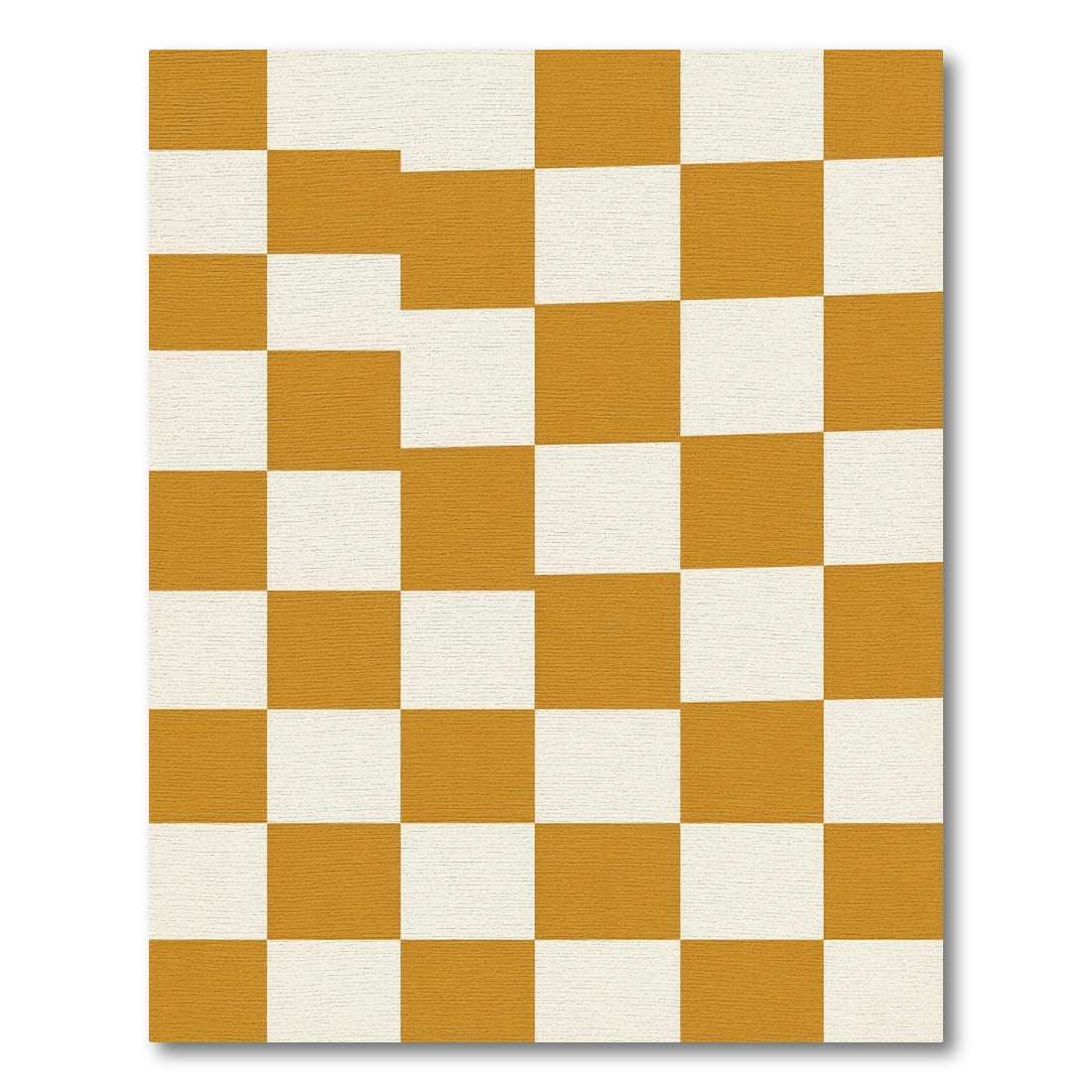 Golden Ochre White Checkerboard Squares Rug