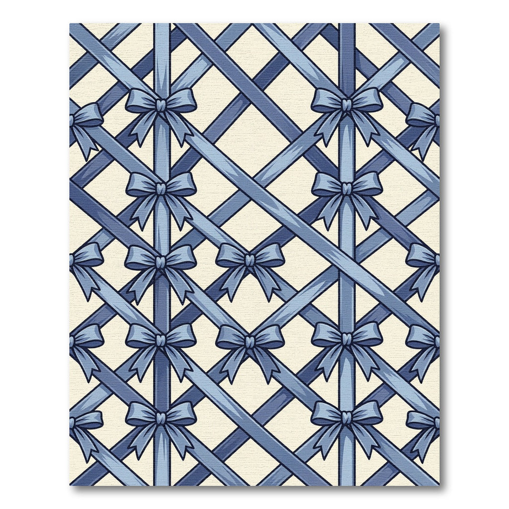 Blue Lattice Ribbon Bow Grid Rug