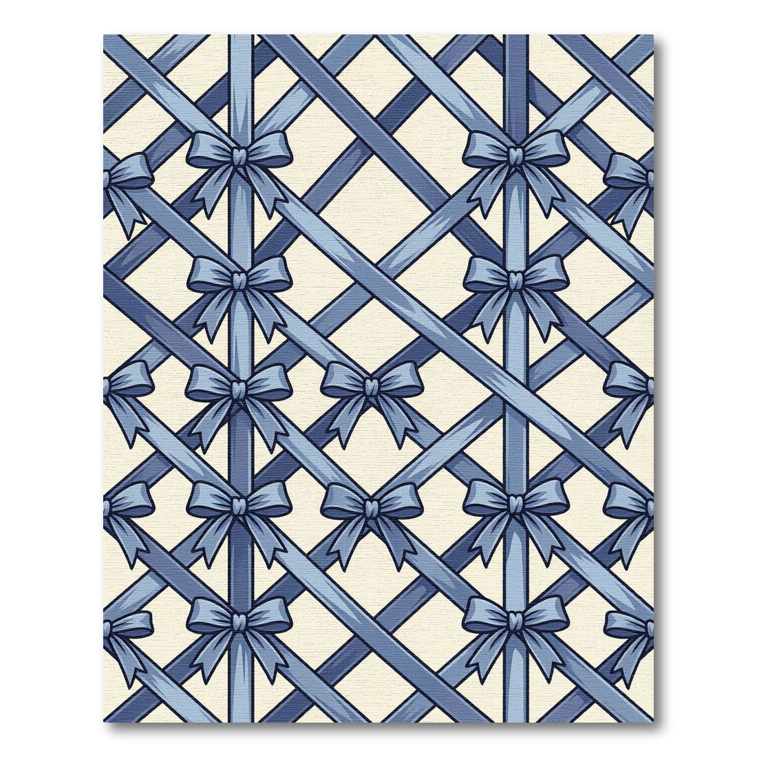 Blue Lattice Ribbon Bow Grid Rug