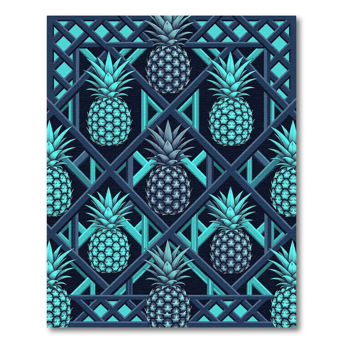 Geometric Teal Pineapple Lattice Decor Rug