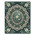 Elegant Sage Floral Lace Medallion Rug