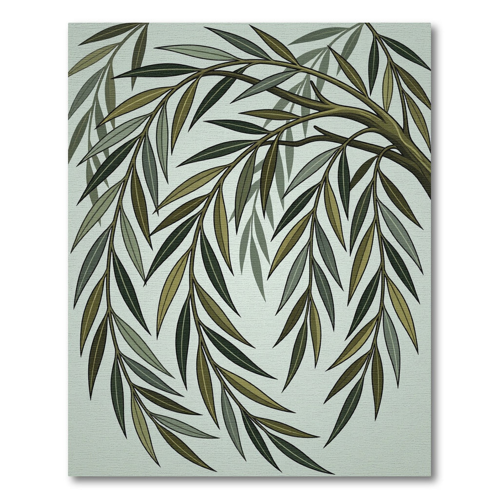 Elegant Sage Green Willow Branch Rug
