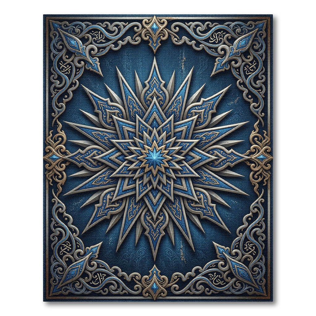 Intricate Midnight Navy Celestial Star Medallion Rug