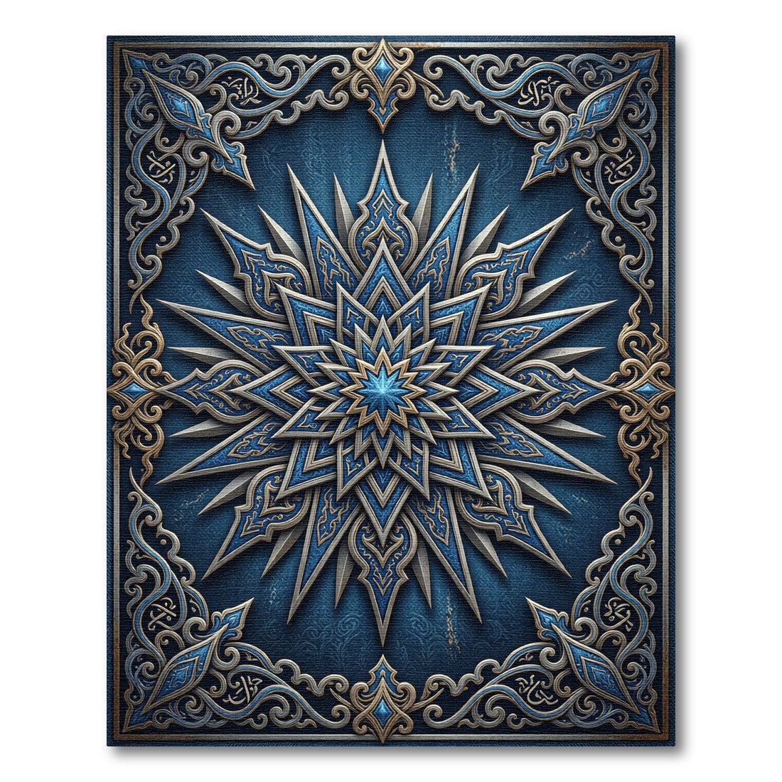 Intricate Midnight Navy Celestial Star Medallion Rug