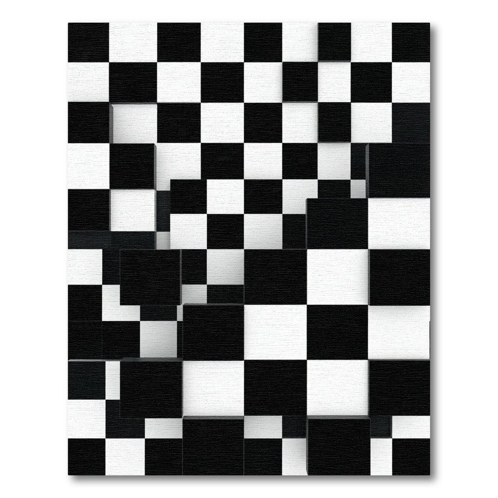 Modern Three Dimensional Black White Checkered Rug