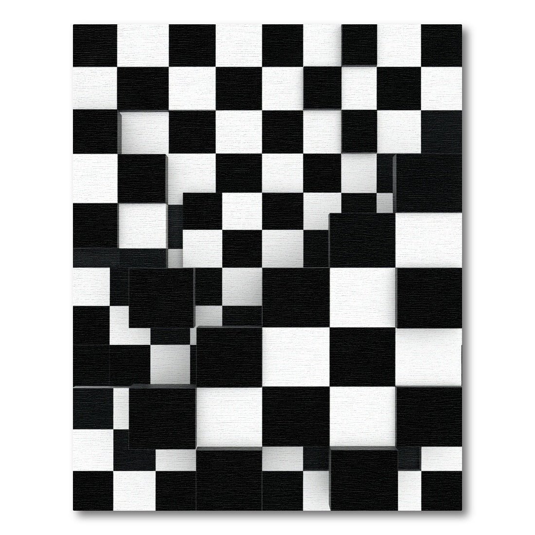 Modern Three Dimensional Black White Checkered Rug