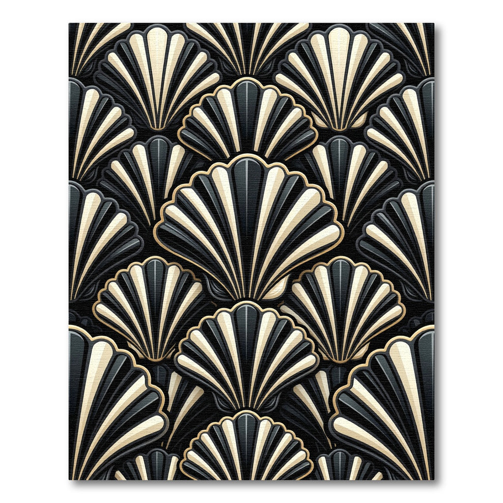 Elegant Black Ivory Fan Accordion Rug