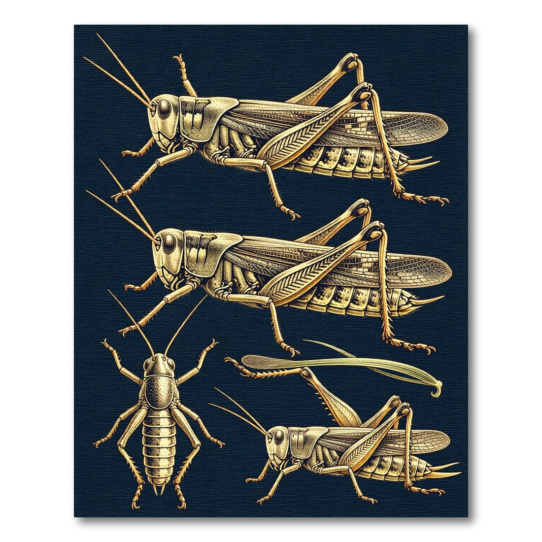 Vintage Golden Entomological Grasshopper Illustration Rug