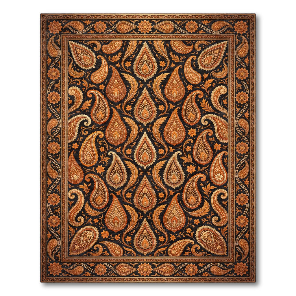 Amber Paisley Ornate Floral Scroll Rug