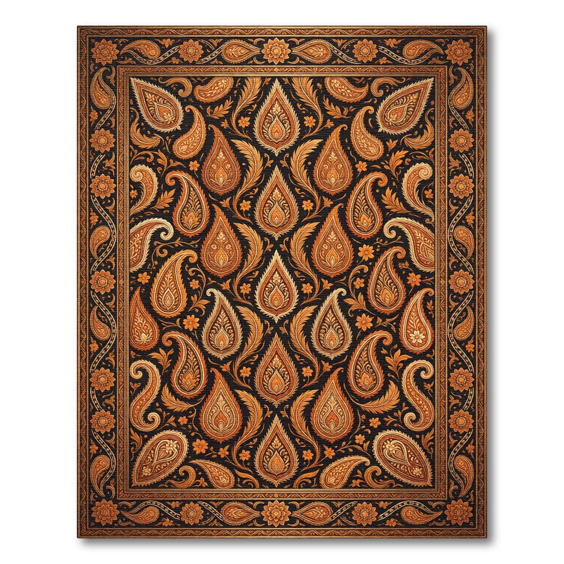 Amber Paisley Ornate Floral Scroll Rug