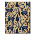 Midnight Forest Deer Acorn Folk Art Rug