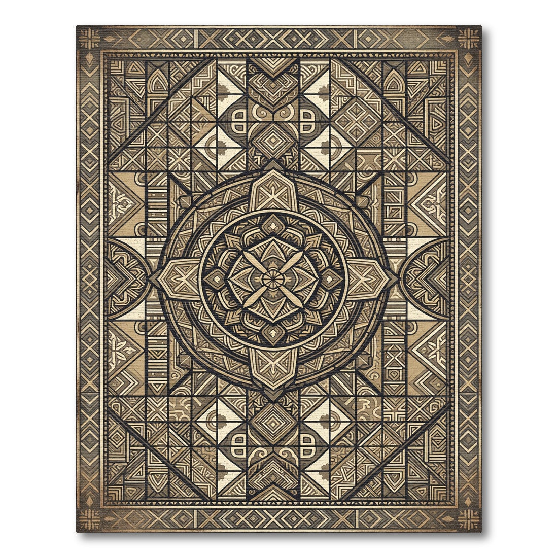 Neutral Geometric Mandala Medallion Rug
