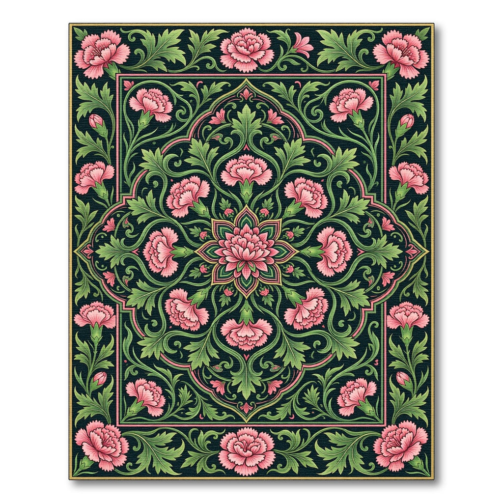 Elegant Pink Carnation Floral Medallion Rug