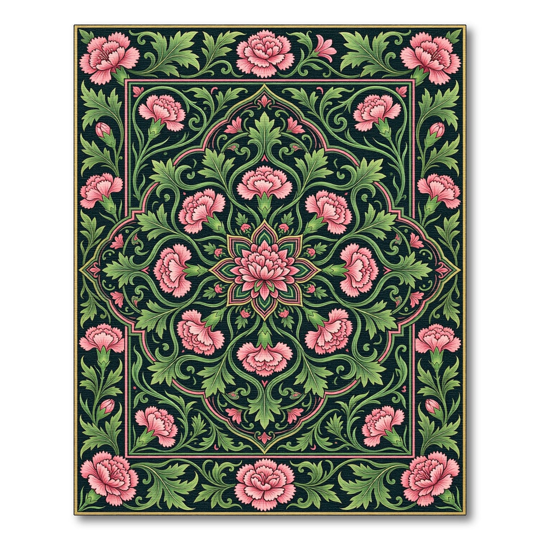 Elegant Pink Carnation Floral Medallion Rug