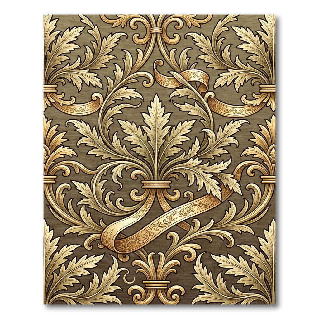 Ornate Gold Acanthus Leaf Scroll Rug