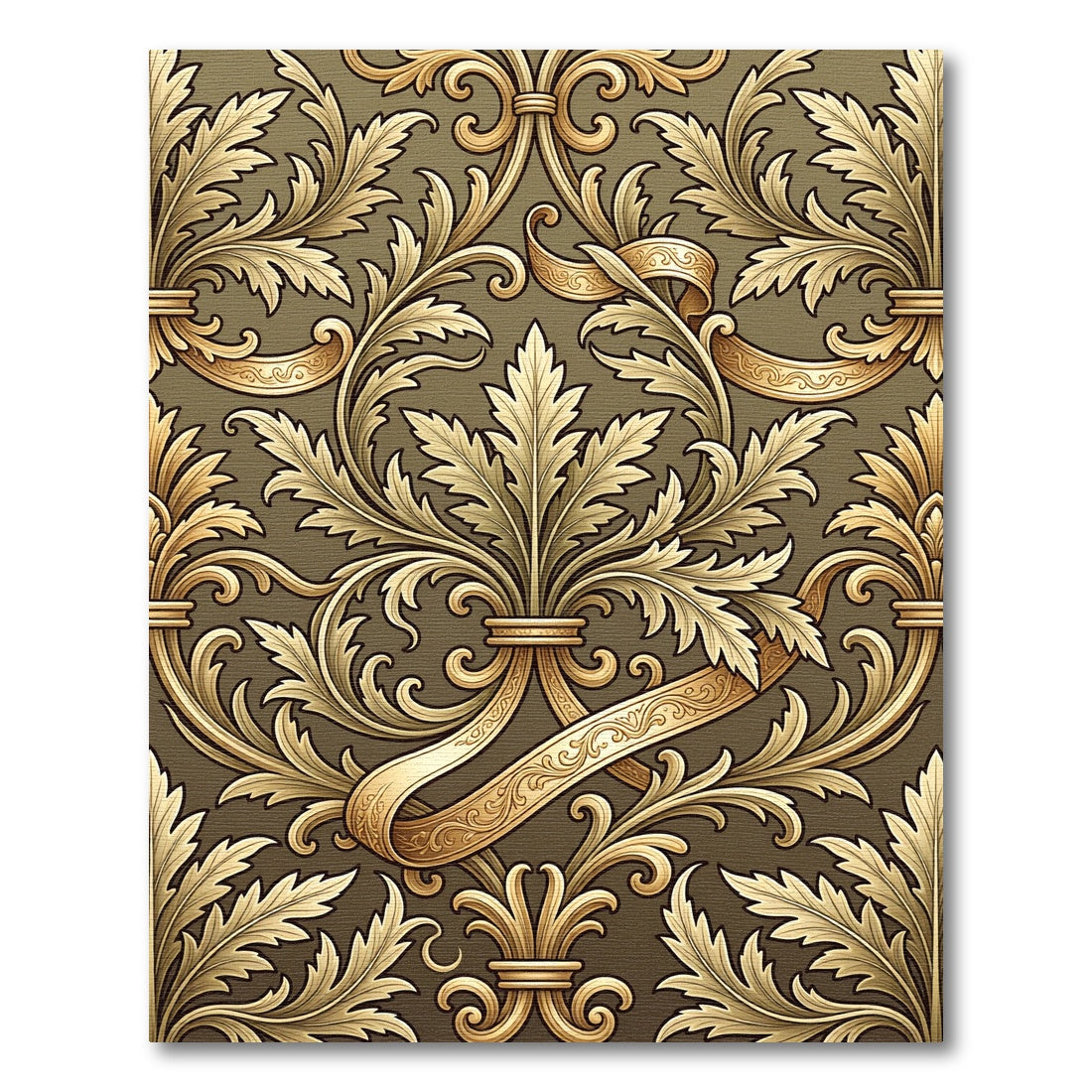 Ornate Gold Acanthus Leaf Scroll Rug