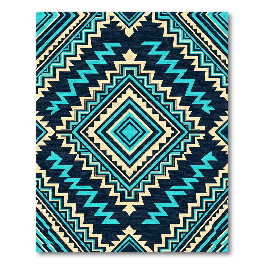Teal and Cream Geometric Aztec Diamond Rug