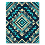 Teal and Cream Geometric Aztec Diamond Rug