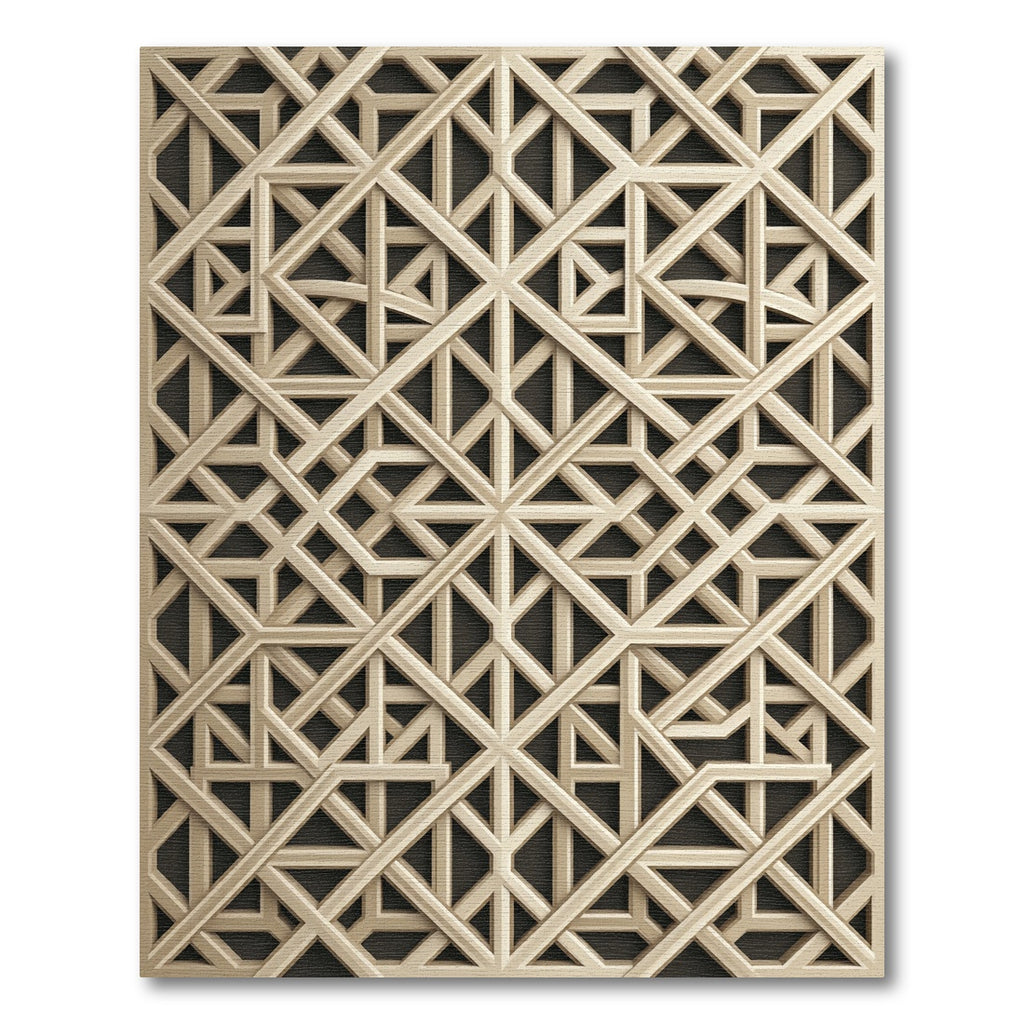 Sophisticated Beige Geometric Interlocking Lattice Rug