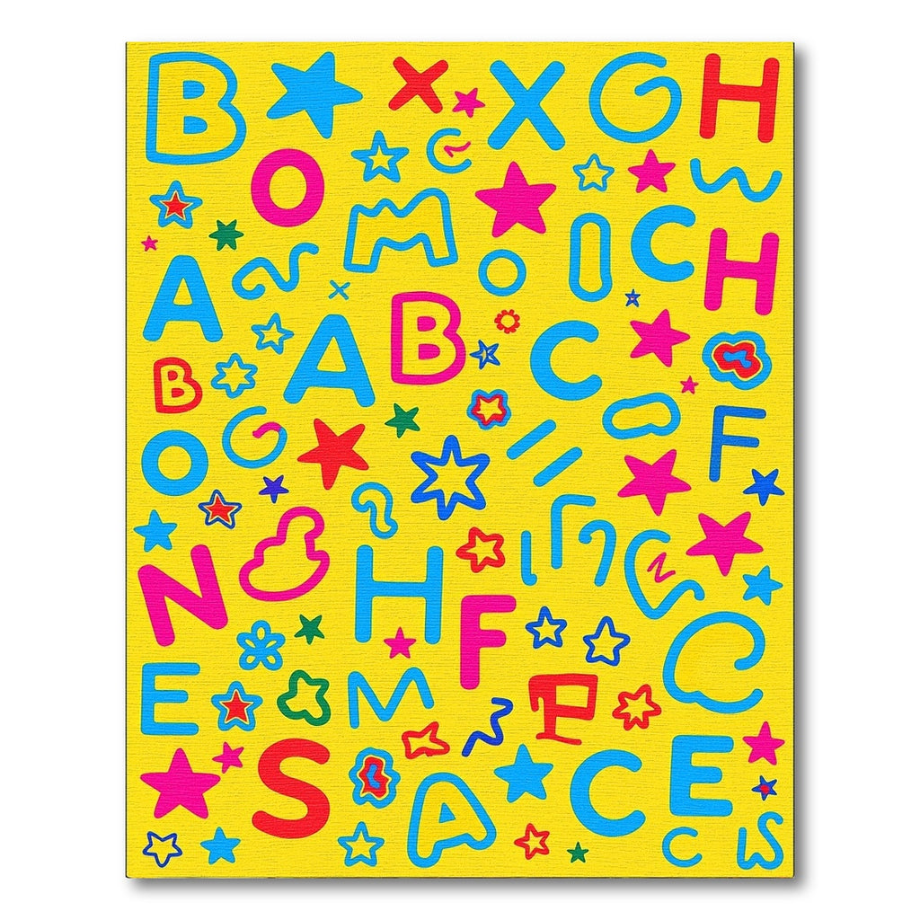 Alphabet Stars Yellow Playful Composition Rug