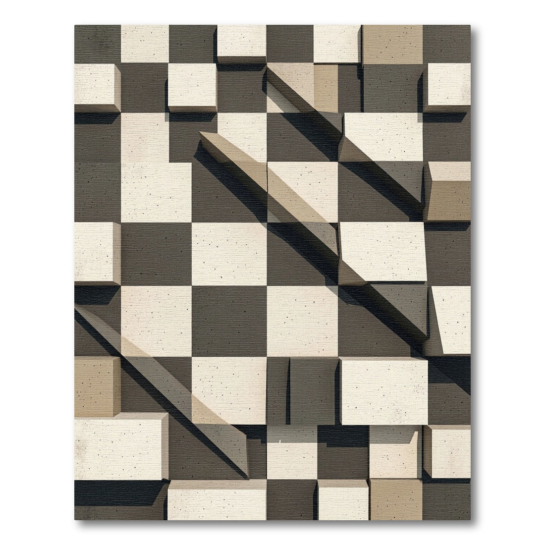 Monochromatic Concrete Checkerboard Cubes Rug