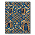Ornate Blue and Gold Arabesque Arches Rug