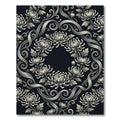 Monochrome Floral Scrollwork Chrysanthemum Rug