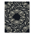 Monochrome Floral Scrollwork Chrysanthemum Rug