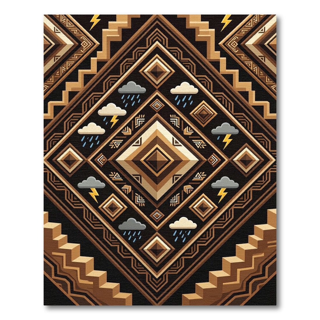 Geometric Earth Tone Lightning Rain Art Rug