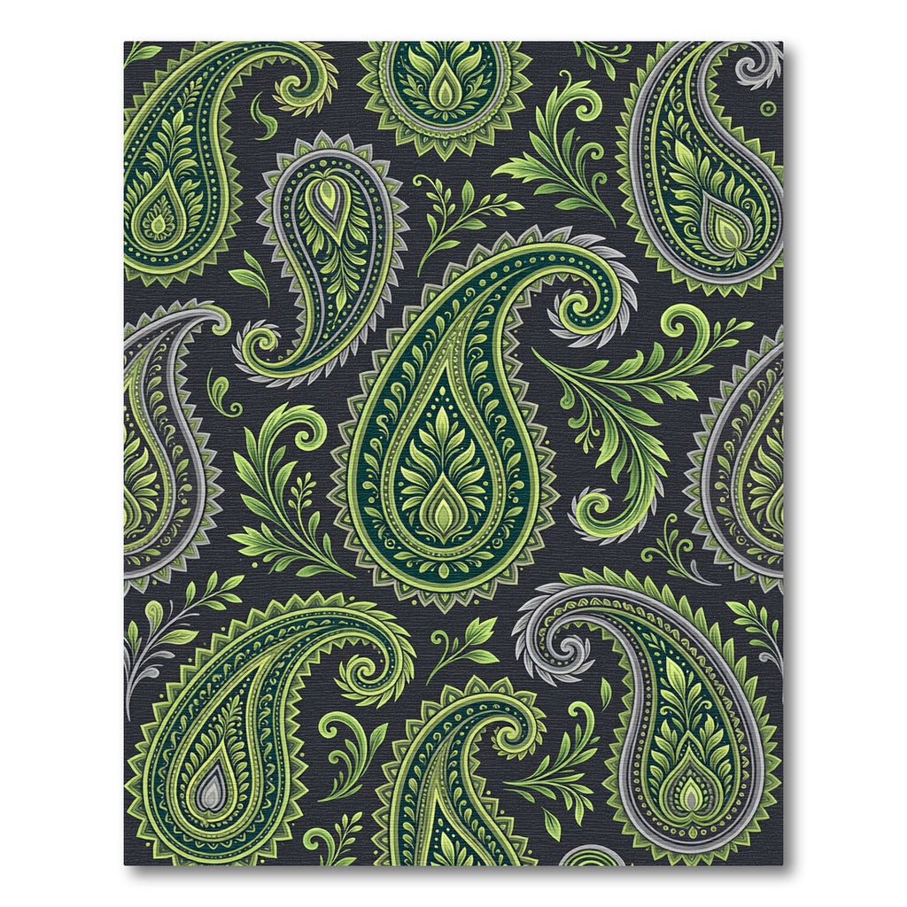 Elegant Olive and Slate Green Paisley Rug