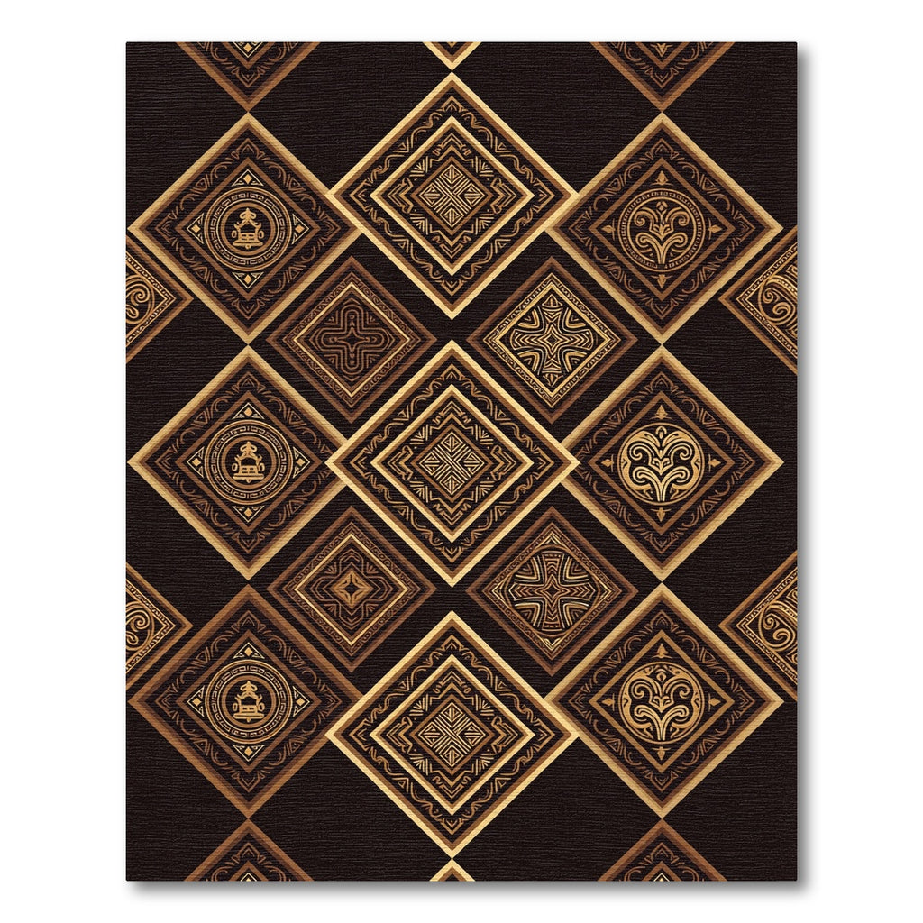 Golden Brown Ornate Diamond Inlay Rug