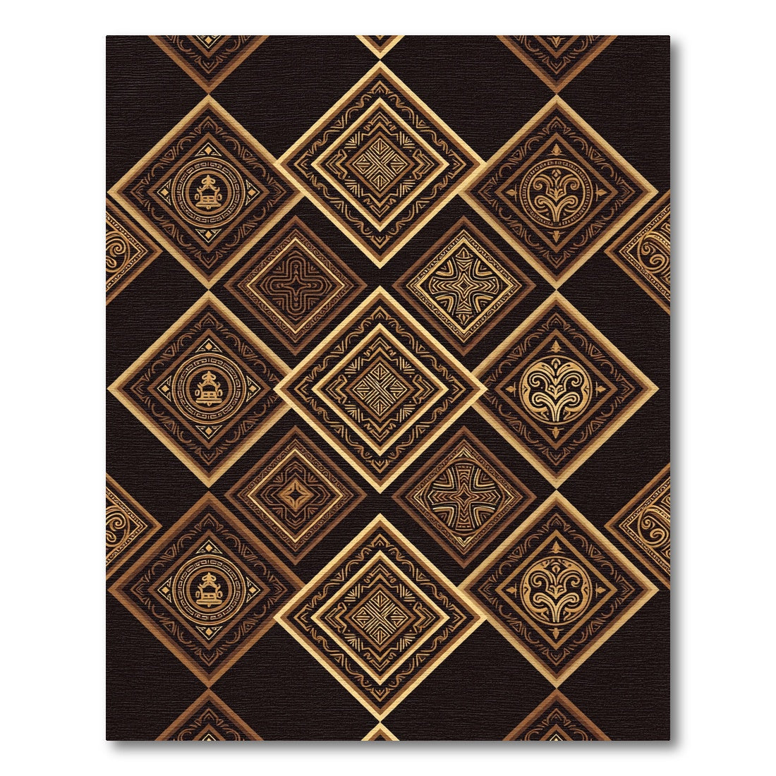 Golden Brown Ornate Diamond Inlay Rug