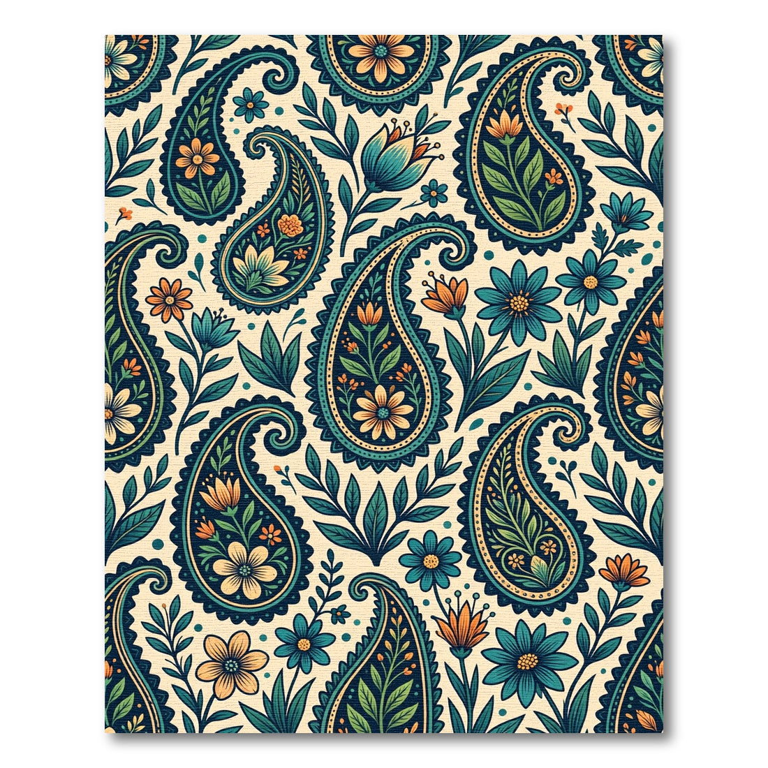Teal Orange Paisley Floral Garden Rug