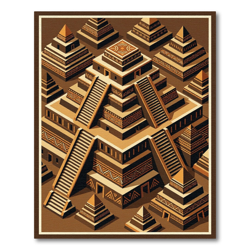 Isometric Aztec Pyramid Earth Tone Art Rug